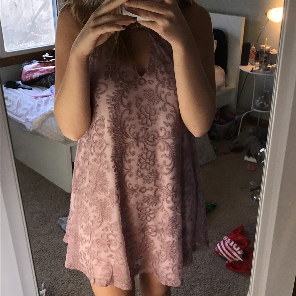 Baby Pink Embroidered Halter Dress